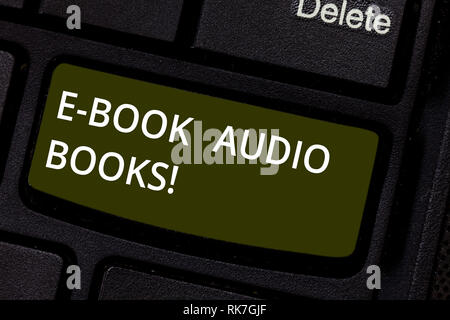 Word writing text E Book Audio Books. Business concept for recording on CD or cassette of reading novel story news Keyboard key Intention to create co Stock Photo