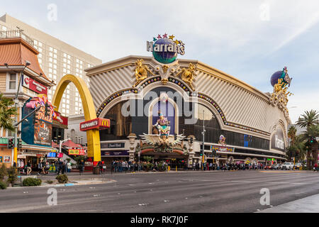 Entrance of Harrah's Las Vegas with McDonalds beside in 2018. Stock Photo