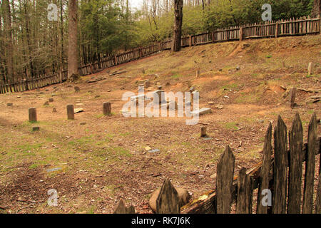 This old cemetery is one of the few surviving remnants of the old ghost town of Little Greenbrier in Great Smokey Mountains National Park, Tennessee Stock Photo