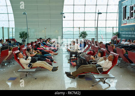 DUBAI, UAE - CIRCA JUNE, 2015: inside of Dubai International Airport. Dubai International Airport is the primary airport serving Dubai, United Arab Em Stock Photo