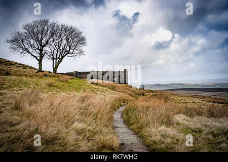 Top Withens also known as Top Withins on Haworth Moor, Haworth, UK. said to be the inspiration for the book Wuthering Heights by Emily Bronte. Stock Photo