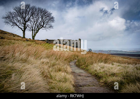 Top Withens also known as Top Withins on Haworth Moor, Haworth, UK. said to be the inspiration for the book Wuthering Heights by Emily Bronte. Stock Photo