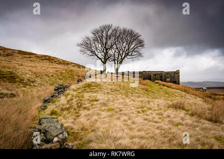 Top Withens also known as Top Withins on Haworth Moor, Haworth, UK. said to be the inspiration for the book Wuthering Heights by Emily Bronte. Stock Photo