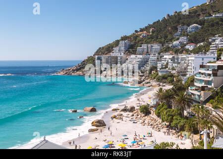 Clifton beach view and coastline buildings in Cape Town, South Africa Stock Photo