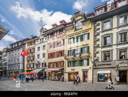 house facades at Kornmarkt in the Old town of Lucerne, Canton Lucerne, Switzerland; Stock Photo