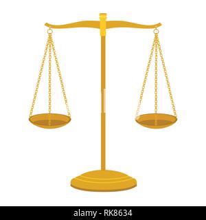 Vector gold brass balance scale isolated on white background. Sign of justice, lawyer Stock Vector