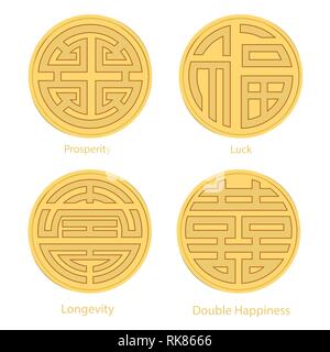 China traditional auspicious symbols Luck, Longevity, Prosperity and ...