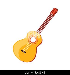 Vector illustration Mexical culture spanish guitar isolated on white background. Acoustic musical instrument Stock Vector