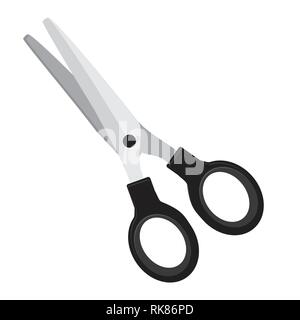 Vector illustration open scissor with plastic black handles isolated on white background Stock Vector
