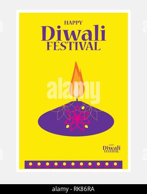 Vector illustration of burning diya on happy Diwali Holiday background for light festival of India Stock Vector