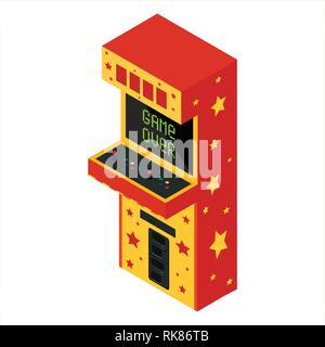 Vector isometric retro arcade game machine game over. Gaming machine icon Stock Vector