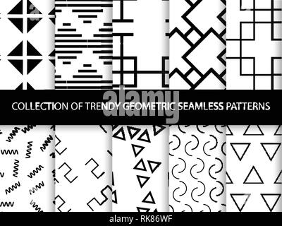 Collection of swatches memphis patterns - seamless. Retro fashion style 80-90s. Stock Vector