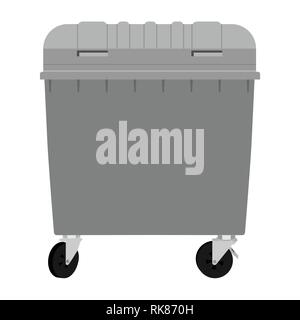 Gray garbage container  isolated on white background. Vector illustration. Wheeled dumpster Stock Vector