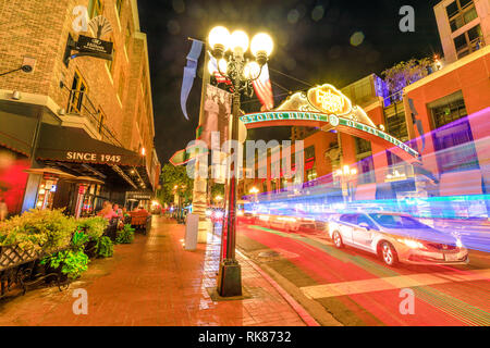 San Diego, California, United States - July 31, 2018: Historic Heart of San Diego sign entrance of San Diego's Gaslamp Quarter in Downtown with Stock Photo