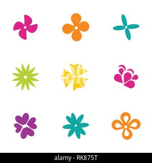 Set of flat icon flower icons in silhouette isolated on white. Cute retro design in bright colors for stickers, labels, tags, gift wrapping paper. Stock Vector