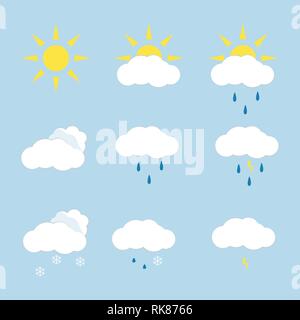 Modern weather icons set. Flat vector symbols isolated on white background Stock Vector