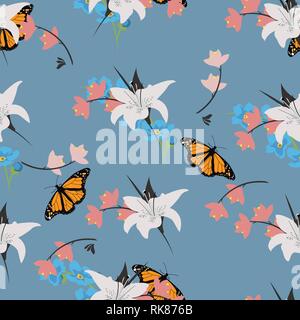 Trendy Floral pattern in the many kind of flowers. Tropical botanical Motifs scattered random. Seamless vector texture. Printing with in hand drawn st Stock Vector