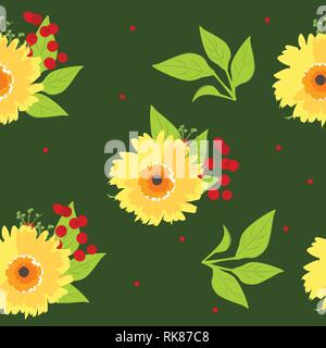 Seamless repeat pattern with flowers and leaves background. Hand drawn fabric, gift wrap, wall art design. Stock Vector