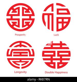 China traditional auspicious symbols Luck, Longevity, Prosperity and ...