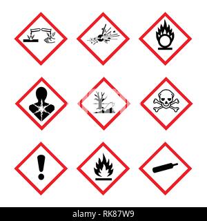 Vector illustration GHS pictogram hazard sign set, set icons isolated on white background. Dangerous, hazard symbol collections Stock Vector