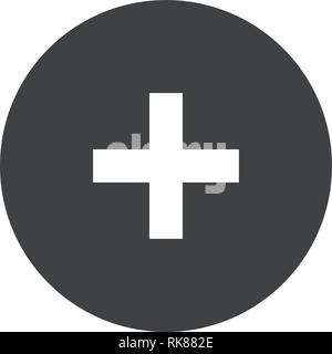 Vector simple silhouette pharmacy icon, sign or symbol. White cross round icon Stock Vector