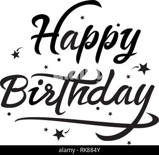 vector black and white happy birthday text. greeting card lettering design. birthday background illustration typography. wishing happy birthday handwr Stock Vector