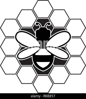 vector bee and honeycomb icon isolated on white background.flat bumblebee logo cartoon. honey bee illustration Stock Vector