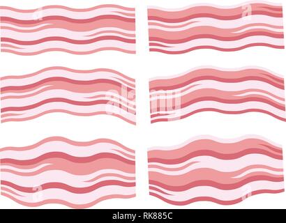 vector breakfast icons of fresh bacon slices. flat design of ham bacon slice Stock Vector