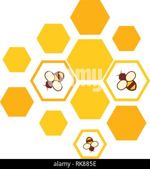 vector bees and honeycomb icon isolated on white background.flat bumblebee logo cartoon. honey bee illustration Stock Vector