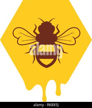 vector bee and honeycomb icon isolated on white background.flat bumblebee logo cartoon. honey bee illustration Stock Vector