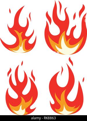 vector collection of fire icons. bonfire flame drawing design isolated on white background. colorful fire flame symbols Stock Vector