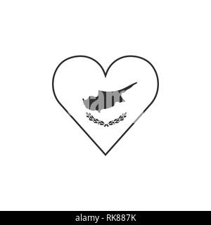 Cyprus flag icon in a heart shape in black outline flat design. Independence day or National day holiday concept. Stock Vector