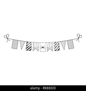 Decorations bunting flags for South Korea national day holiday in black outline flat design. Independence day or National day holiday concept. Stock Vector