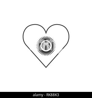 Kyrgyzstan flag icon in a heart shape in black outline flat design. Independence day or National day holiday concept. Stock Vector