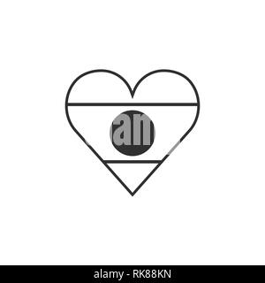 Laos flag icon in a heart shape in black outline flat design. Independence day or National day holiday concept. Stock Vector