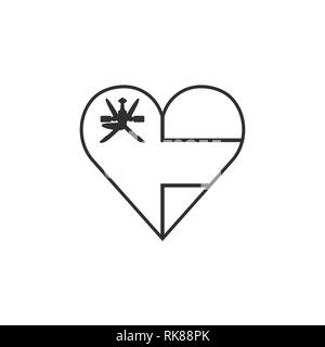 Oman flag icon in a heart shape in black outline flat design. Independence day or National day holiday concept. Stock Vector