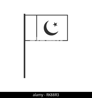 Pakistan flag icon in black outline flat design. Independence day or National day holiday concept. Stock Vector