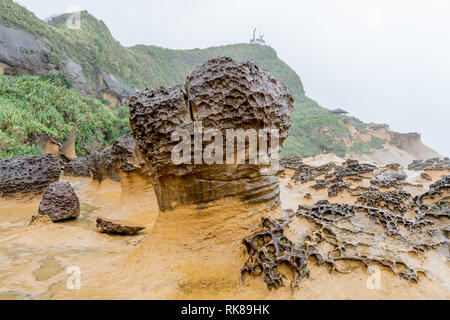 Mushroom Rock at Yehliu Geopark in Taiwan. Stock Photo