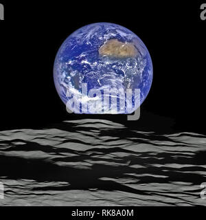 NASA's Lunar Reconnaissance Orbiter (LRO) recently captured a unique view of Earth from the spacecraft's vantage point in orbit around the moon Stock Photo
