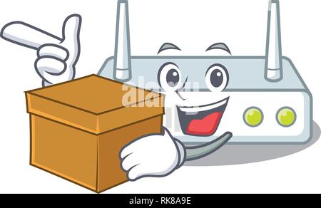 With box router is installed in cartoon wall Stock Vector