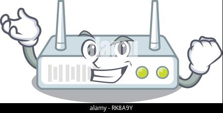 Successful router is installed in cartoon wall Stock Vector