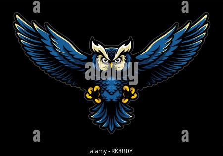 Flying Owl with Open Wings and Claws Logo Mascot in Sport Style Stock Vector