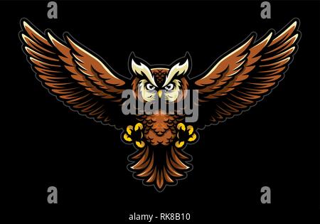 Flying Owl with Open Wings and Claws Logo Mascot in Sport Style Stock Vector