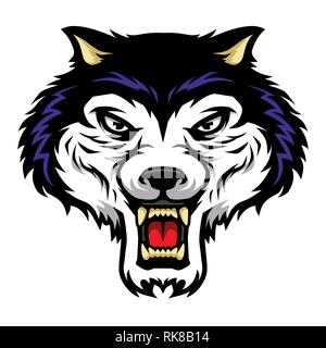 Roaring Wolf Head Mascot Illustration in Cartoon Style Stock Vector