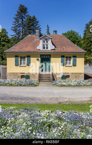 Colorful house and flowers in Kassel, Germany Stock Photo