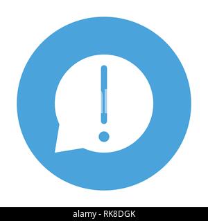 Bubble chat with warning sign in Blue Circle isolated on white background - vector iconic design Stock Vector