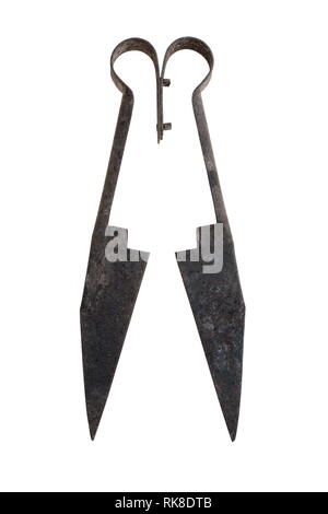 Old fashioned scissors it is isolated on white Stock Photo