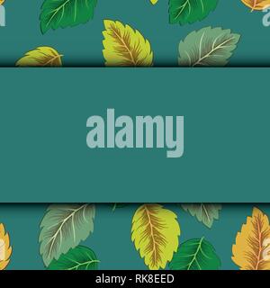 Fresh grass leaves frame template with curling blank sheet paper design vector illustration. Stock Vector