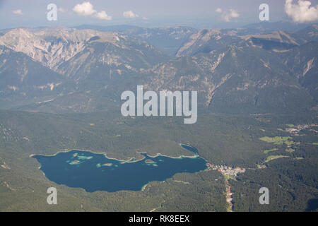 Eibsee is a lake in Bavaria, Germany, southwest of Garmisch-Partenkirchen at the base of the Zugspitze. Stock Photo