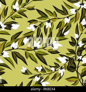 Floral seamless pattern blooming white flowers Botanical Motifs scattered random. Seamless vector texture. Elegant template for fashion prints. Printi Stock Vector